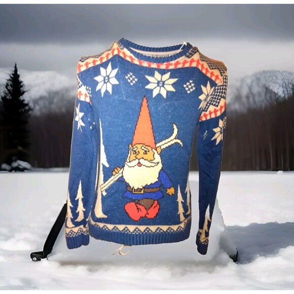 Toddland Sweater Sz S Ski Gnome Christmas Holiday Wool Blend Pullover Fair Isle - Picture 1 of 10